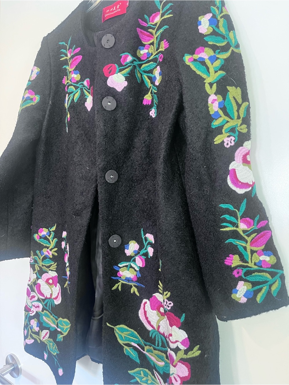 Embroidered Black Floral Coat - Women - Picture 3 of 4